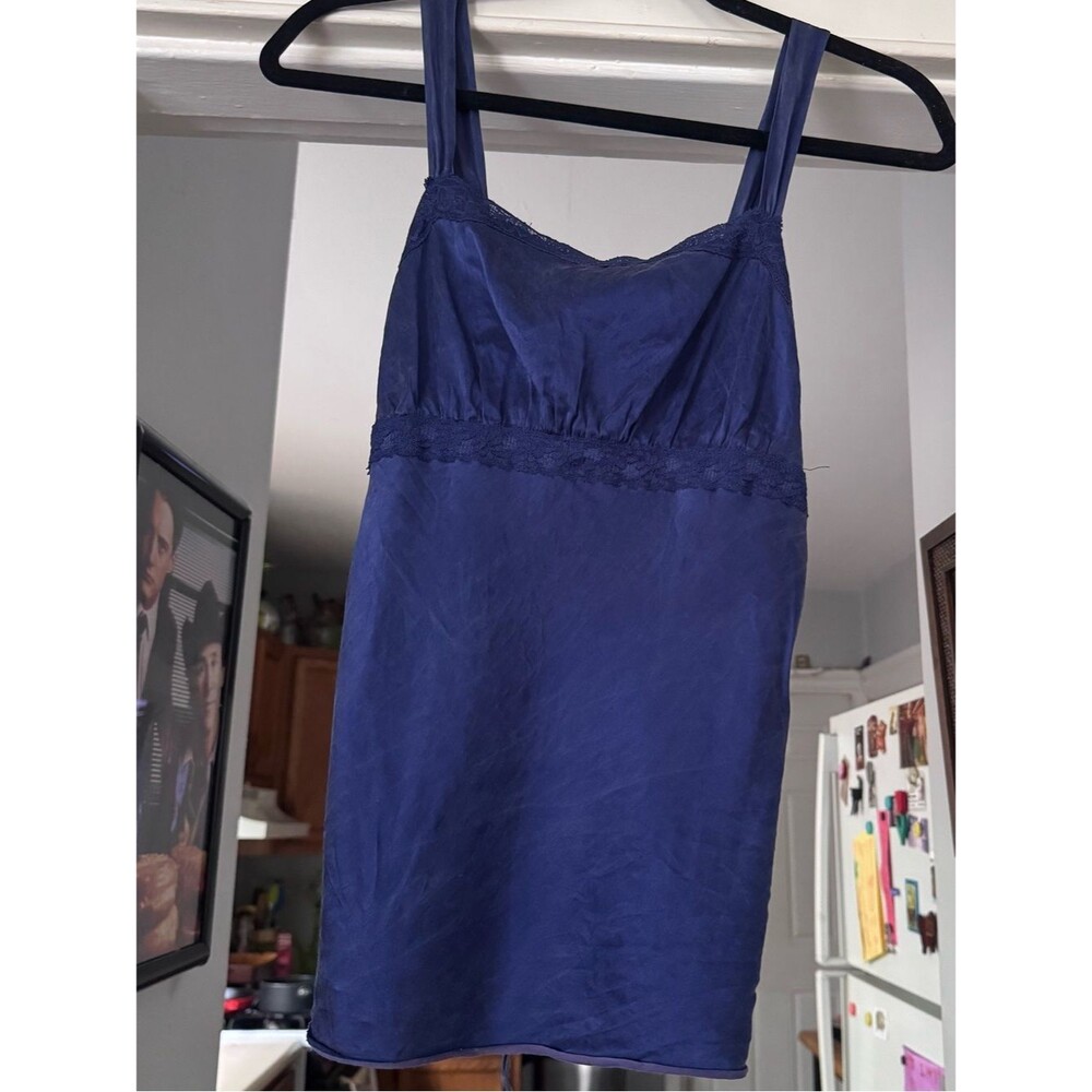 Vtg Y2K The Limited Blue Lace Silk Tank Top lace back tie baby doll size small